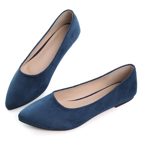 Image of Dear Time Women's Pointed Toe Ballet Flats Simple Casual Office Work Flats Slip-on Comfortable Shoes