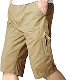 Longueur : courte Lymio Shorts pour hommes  Short en coton décontracté pour hommes (Shorts-29-32), Kaki, M