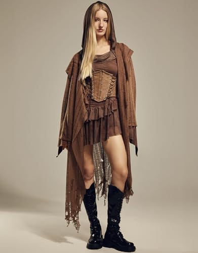 miccostumes Women's Knit Cardigan Open Front Long Sleeve Wasteland Style Casual Irregular Hem Hooded Coat4