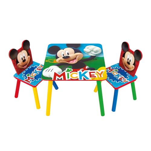 ARDITEX - Set de Mesa y 2 Sillas Infantiles de Madera - 50x50x44 cm y 26,5x26,5x50 cm - Ideal para Jugar, Pintar y Hacer Manualidades - Licencia Oficial Mickey Mouse