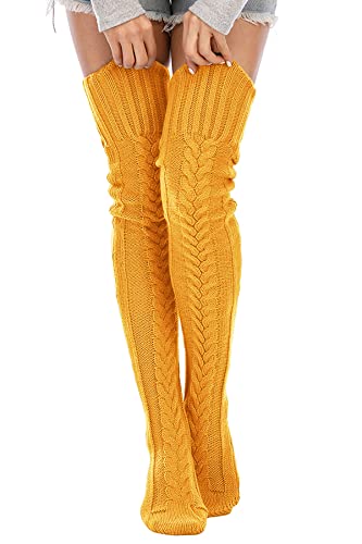 Image of Leoparts Women's Cable Knitted Thigh High Boot Socks Extra Long Winter Stockings Over Knee Leg Warmers