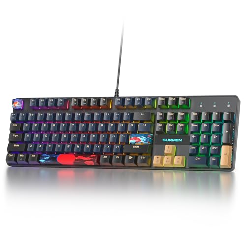 Image of Full Size Mechanical Keyboard, Creamy Keyboard with Number Pad, 104 Keys Wired Gaming Keyboard with Red Switch, RGB Backlit for PC Laptop