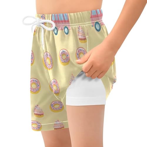 Bolaz Toddler Boys Swimwear Swim Trunks with Compression Liner 4T Donut Dessert Cart2