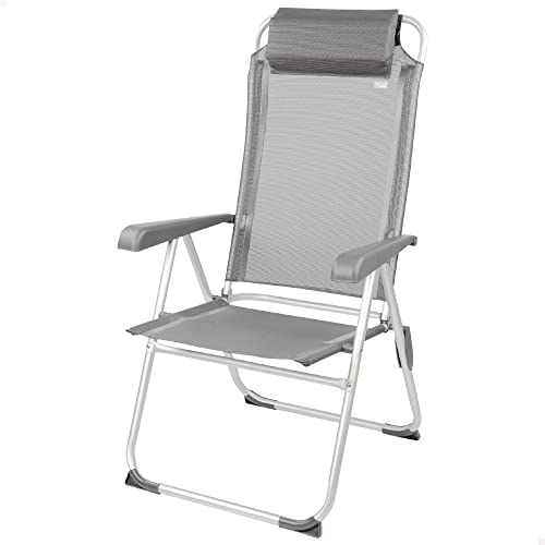 AKTIVE 63028 - Silla plegable reclinable 5 posiciones, antivuelco, con cojín, respaldo alto y reposabrazos, resistente, peso máximo soportado 110 kg, material textileno y aluminio, 44.5 x 55 x 101 cm