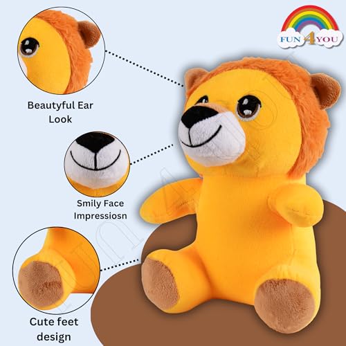 Image of Fun4you Lion Plush Toy - Soft Stuffed Animal for Kids, Adorable Lion Stuffed Toy, Cuddly and Lightweight, Perfect for Gifting, Baby Boys & Girls (Yellow, 25 cm)