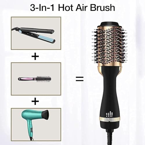 Image of 24K Gold Styling Surface Hot Brush 3 in 1 One Step and Styler Volumizer for Straightening, Curling, Salon Negative Ion One Step Styler, Hot Air Blow Brush for Women Golden One step Best Gift Your Partner (Gold PLATED DRAYER)