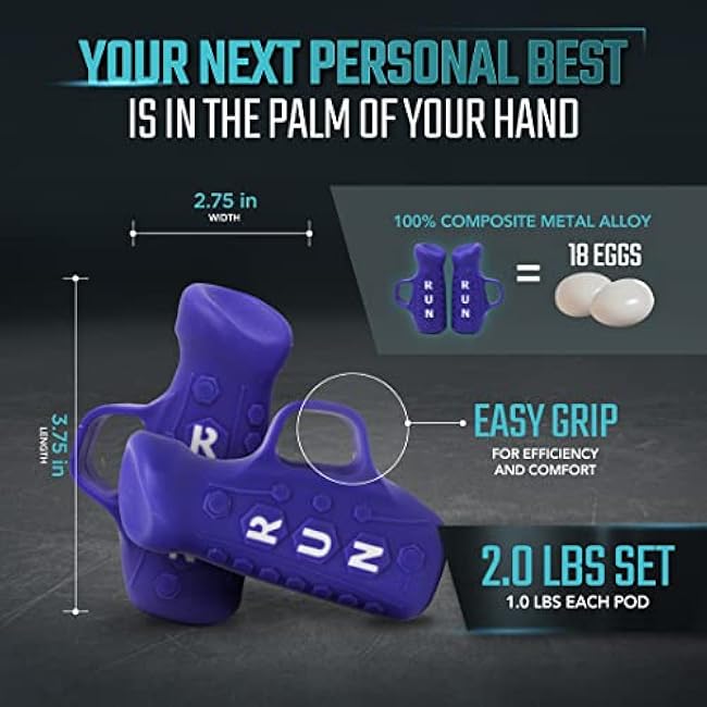 Egg Weights Running Pods 2.0 lbs Set Metal Alloy Hand Weights with Anti-Slip Finger Loop for Running, Outdoor Training for Adults - 2 Pods, 1.0 lbs each + Free E-Book Workout Guide