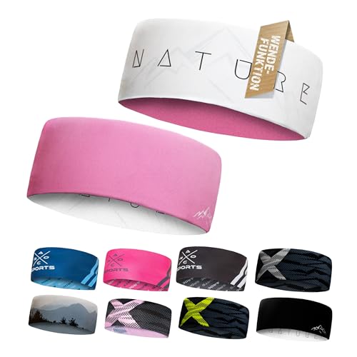 Atmungsaktives Sport Stirnband Damen & Herren - schnelltrocknendes Kopfband zum Wenden - leichtes & elastisches Haarband winddichtes Schweißband Stirn (pink/weiß)