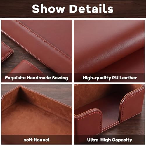 BORNERWHITE 5 Pcs Bonded Leather Desk Organizer Accessories Set 30 x 18 Inch Leather Desk Mat Protector Sticky Note Holder File Paper Tray Pen Cup Business Card Holder Workspace Decor for Women Men by Bornerwhite - Image 3