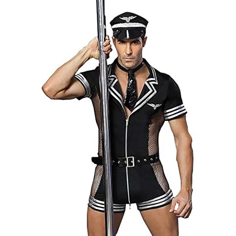 XinYiQu Mens Sexy Lingerie Set Role Play Pilot Uniform Night Club Costume Outfit Cover
