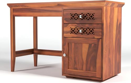 Image of Solid Sheesham Wooden Study Table & Desk with Drawer for Office and Home | Computer Laptop Table | Reading & Writing Desk | Laptop Desk (Honey A)