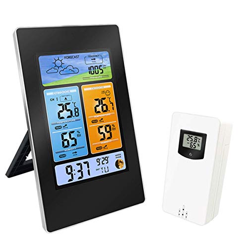 Drahtlose Wetterstation Indoor Outdoor mit Alarm und Temperatur/Luftfeuchtigkeit/Luftdruck/Vorhersage/Mondphase/Wecker, Digitale