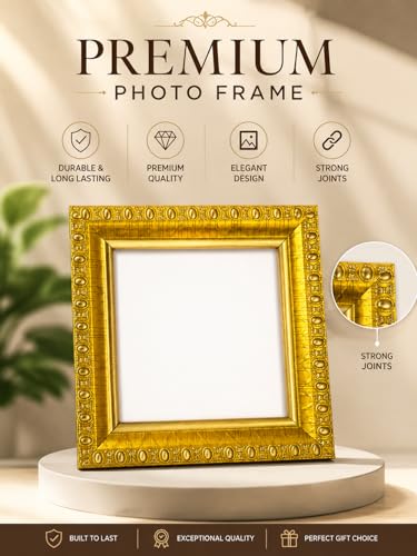 Image of Photo Frame Set of 3 - Modern Tabletop Picture Frames for Desk, Living Room & Bedroom Decor, Perfect for Wedding, Couple & Family Photos (3 x 3 inches) (Golden design)