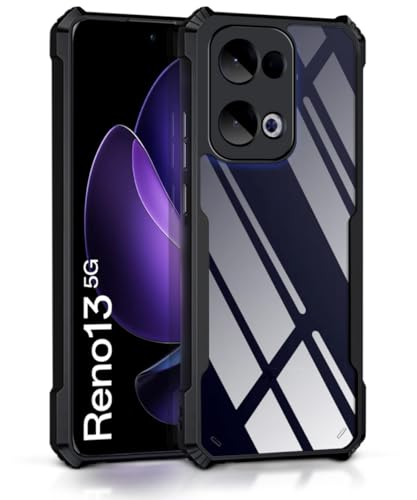 Image of WOW IMAGINE Shock Proof Clear Protective Back Case for Oppo Reno 13 5G - AirEDGE Technology | 360 Degree Camera Protection | Transparent Hybrid Back Case Mobile Cover - Black