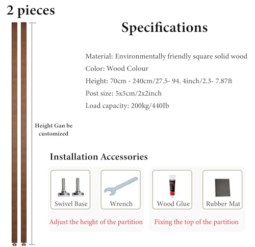 Wall Partition Room Divider Floor to Ceiling Wooden Slats - Screen Partition Post Living Room Simple Modern Entrance Restaurant Office Hollow Decor Column ( Color : Wood 2Pcs , Size : 160cm/63in/5.24f