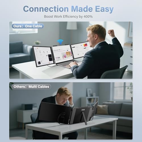 Image of One Cable No Driver Laptop Screen Extender, 14 inch FHD IPS Ultra-Slim Triple Portable Monitor, 1-Min Setup Single USB-C HDMI Wi-Fi Plug & Play Travel Monitor for 13 inch-16.5 inch Windows & MacBook