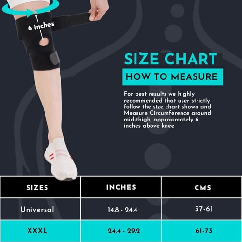 Image of CUREWRAP Adjustable NEOPRENE HINGED KNEE BRACE XXXL SIZE (24.4 inch-29.2 inch) for Men & Women| Plus Size 3xl Knee Support Pain Relief, ACL, Meniscus, Ligament Tear, Arthritis, Post-Surgery, Injury & Sports Recovery | 12.5 INCH Long Knee Stabilizers