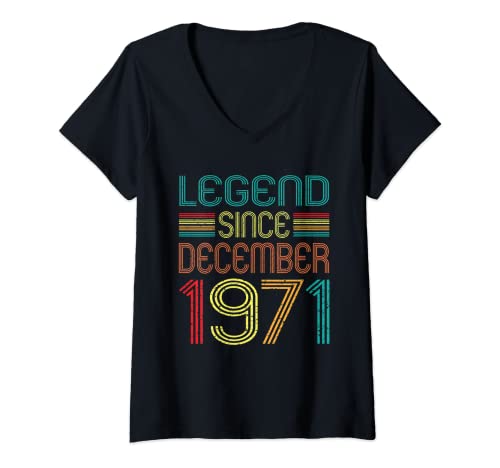 Womens Legend Since December 1971 51 Years Old Retro 51st Birthday V-Neck T-Shirt