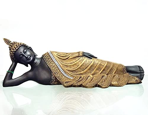 Image of Sleeping Buddha Statue for Home Decor Resin Showpiece Table Decorative Shelf Decoration Items for Living Room (Black Gold, 4X11 inch)