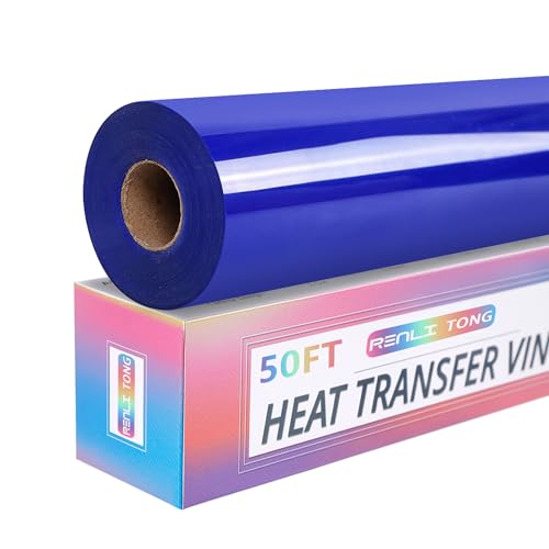 RENLITONG Royal Blue Iron on Vinyl 12Inch by 50ft Roll Heat Transfer Vinyl for T-Shirt Royal Blue HTV Rolls for All Cutter Machine - Easy to Cut & Weed for Heat Transfer Design
