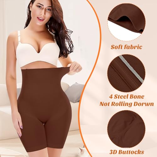 Image of Werena Shapewear Shorts Tummy Control for Women High Waisted Body Shaper Underwear Slimming Slip Shorts Under Dresses(#2 Brown(smooth waist),Small)