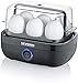 SEVERIN Cuit-œufs sans BPA 420 W, Appareil de cuisson pour 1 à 6 œufs, Doseur d'Eau Gradué et Perce-Œufs Inclus, Cuiseur à œufs avec réglage électronique du temps de cuisson, noir, EK 3165