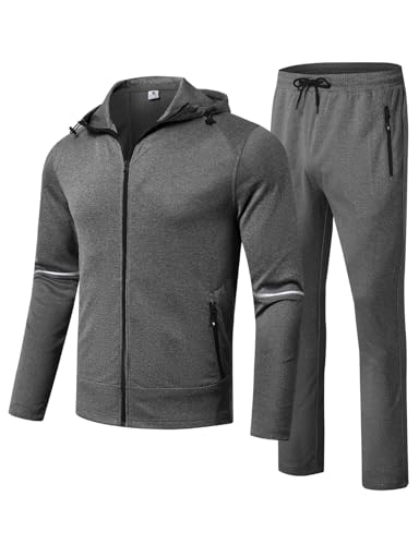 Image of YSENTO Mens Tracksuit Sets Full Zip Jogging Sports Gym Suit 2 Piece Athletic Contrast Sweat Suits with Hoodie(Dark Grey,M)