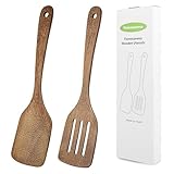 Wooden Spatula Nonstick Turner Acacia Wood, 12' Long Handle Flat Frying Spatulas Handmade for Kitchen Gifts, Ideal Cookware Utensils for Cooking Eggs, Fish, Pancakes, 2 Pack
