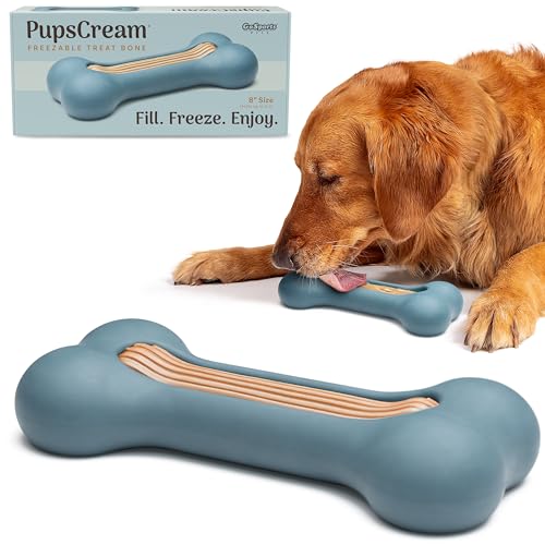 GoSports Pets PupsCream Frozen Dog Treat Holder - Dog Enrichment Fill and Freeze Bone Station - Helps Keep Dogs Busy - Blue