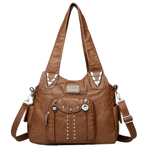 Hobo Bolso Hombro con Bandoler para Mujer Bolso de Mano en Cuero PU de Mujer Bolso Bandolera Bolso Crossbody Cartera de Mano Bolsos de señora para Dama Marrón
