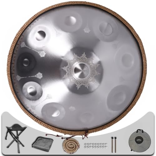 Tambor handpan acero 10 notas 22 pulg D menor plateado miniatura 6