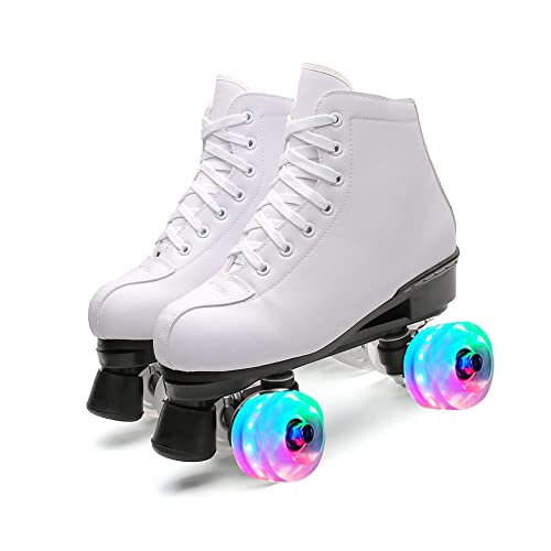 Image of Adult Roller Skates High Top Indoor Outdoor Quad Skates White 12 M US Women