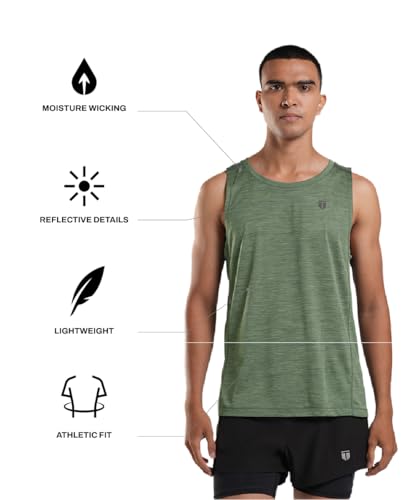Image of TEGO Men's Pacer Tank | Lightweight Ultra-Breathable Running Tank | Moisture-Wicking | Athletic Fit | Chafe-Free Seams | Reflective Details | 100% Polyester Gym Tank Top