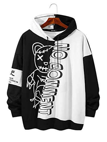 KOYYE Sweat à Capuche Homme Hood Shirt Homme Patchwork et Lettres Imprimées Pull à Capuche Sport Manche Longue Cool 05-Noir M Cover