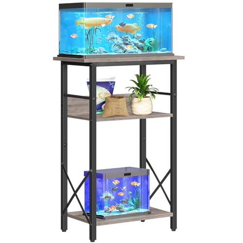 Image of HOOBRO 10 Gallon Aquarium Stand, 3-Tier Fish Tank Stand with Storage, Reptile Turtle Tank Stand with Metal Frame, 20.5 inch L x 11 inch W , Greige BG52FT01