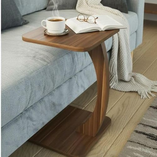 Modern Square C-Shaped Side Table for Sofa & Bed – Multi-Purpose Laptop Table, Snack Holder, Book & Plant Stand – Compact & Sturdy Bedside Table (Natural)-image-44