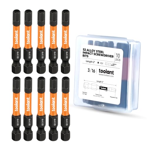 Image of toolant 3 /16 inch Impact Hex Bits Set 10pcs,1 /4 inch Hex-Shank Allen Wrench Drill Bit Set, S2 Steel, CNC Machined Tips with Magnetism, 2 inch Long with Storage Box