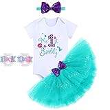 Diseño: traje de fiesta de primer cumpleaños para niñas, adecuado para tema de sirena o tema azul océano, impreso con letras lindas y brillantes "My 1st Birthday", el estampado de conchas y escamas de peces mejoran la belleza y la sensación fantástica. Con 3 botones a presión en la entrepierna para cambiar fácilmente los pañales. Falda esponjosa con capas, lentejuelas brillantes o decoraciones de conchas, con lazo en la cintura delantera, dobladillo total de 4 capas más con diadema de lazo y sandalias descalzas, por lo que tu bebé le encantará.