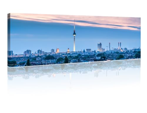 Wall Art Berlin City Skyline Panorama at Night Pictures for Living Room Cityscape Wall Art Abstract Tv Tower Paintings Modern Artwork Decor for Home Wall Framed Ready to Hang 12x46 in