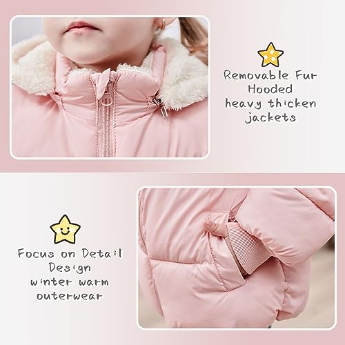 Tuonroad 1-2T Baby Girls Winter Coat 12-18 Months Infants Pink Fleece Outerwear 1 2 Year Newborn Puffer Jackets For Babies Thicken Plush Down Alternative With Removable Fur Hooded 1St New Year Coats thumb #4