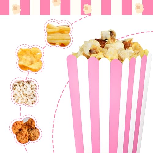 Image of 20 Pcs Pink Popcorn Boxes Mini Popcorn Bags for Party Small Puffed Rice Bowl Buckets Pink and White Striped Bags Paper Puffed Rice Container for Birthday Party Favor Movie Night Supplies