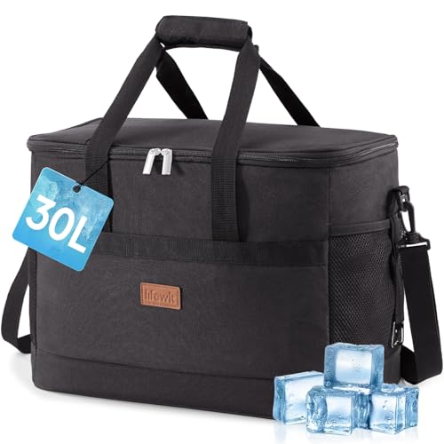 Lifewit Sac Isotherme 30L, Grand Format Glaciere Souple Isothermes, Portable Sacs Isotherm Courses Surgelés pour Voyage, Pique Nique, Camping, Plage, Noir