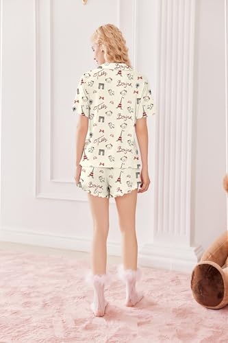Image of Ekouaer Pajamas Set for Women Short Sleeve Sleepwear Button Down Pjs Lounge Sets Soft Nightwear