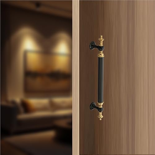 Image of Vintage Royal Main Door Handle | 8 Inch Premium Pull Push Handle for Home, Office, Hotels & Villas | Stainless Steel Black & Gold Antique Finish |Hole to Hole 200mm | 3 Years Warranty