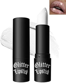 White Diamond Glitter Matte Lipstick, Gothic Shiny Lip Gloss, Sparkling High Pigment Longlasting Waterproof Smudgeproof Non-Stick Lipstick, Shimmer Lip Blam for Stage,Cosplay, Party Makeup-01