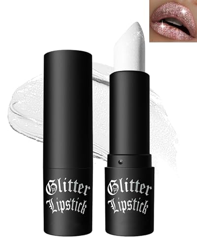 White Diamond Glitter Matte Lipstick, Gothic Shiny Lip Gloss, Sparkling High Pigment Longlasting Waterproof Smudgeproof Non-Stick Lipstick, Shimmer Lip Blam for Stage,Cosplay, Party Makeup-01
