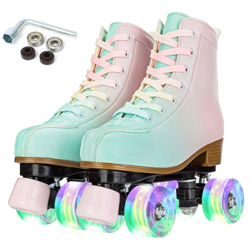 YYW Roller Skates for Girl Women Quad Roller Derby Skates High Top Double Row...