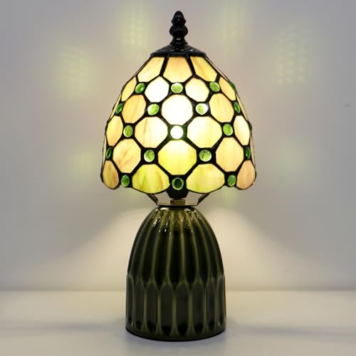 Hand-Made Stained Glass Tiffany Mushroom Table Lamp 12.5in (Amber Green) — view 5