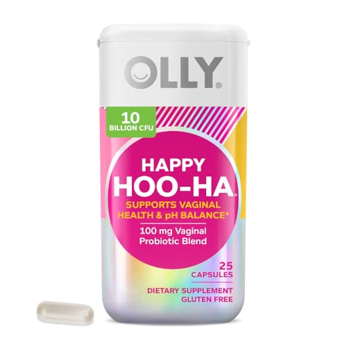 OLLY Happy Hoo-Ha Capsules, Probiotic for Women, Vaginal Health and pH Balance, 10 Billion CFU, Gluten Free - 25 Count (Packaging May Vary)