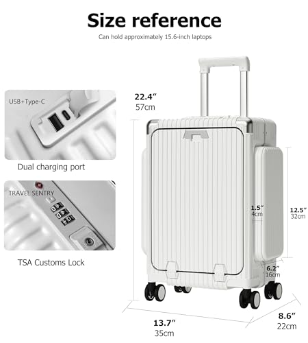 feilario 20in Aluminum Frame PC Carry On Luggage Tri-Zone Access Hard Shell Brake Wheels Suitcase with Cup Holder, Phone Holder, TSA Approved Lock (Green, 20in)2